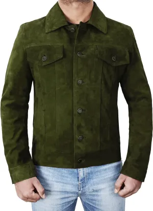 SpazeUp Mens Logan Trucker Jacket Brown Suede Leather Western Cowboy Coat - Premium Suede Leather Casual Outerwear
