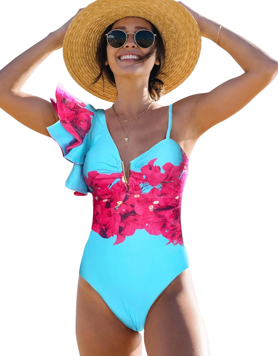 SPORLIKE Women One Piece Swimsuit Ruffle One Shoulder Bathing Suit Padded Monokini
