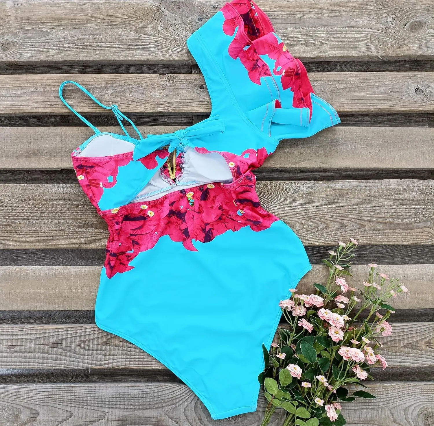 SPORLIKE Women One Piece Swimsuit Ruffle One Shoulder Bathing Suit Padded Monokini