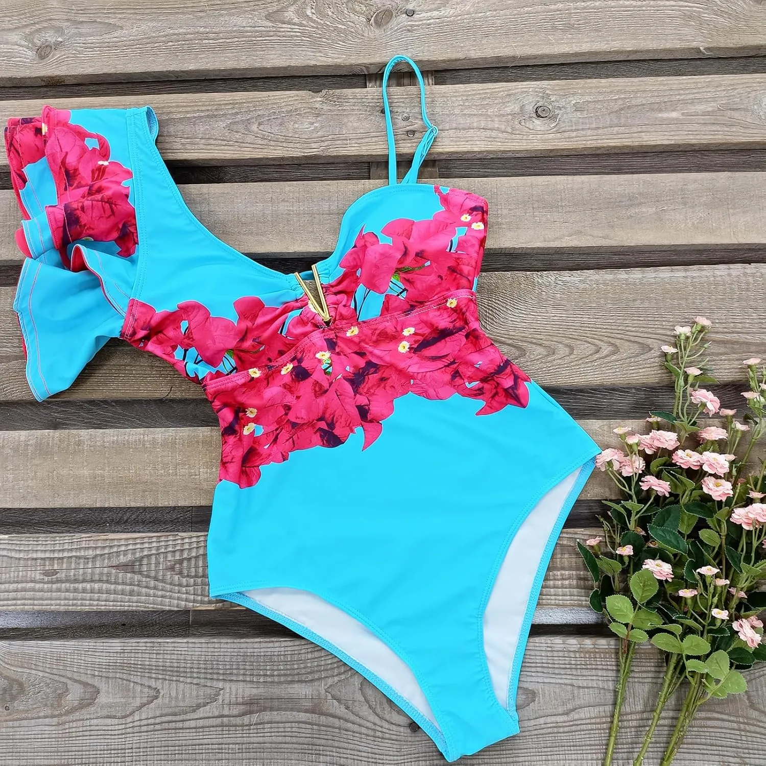 SPORLIKE Women One Piece Swimsuit Ruffle One Shoulder Bathing Suit Padded Monokini