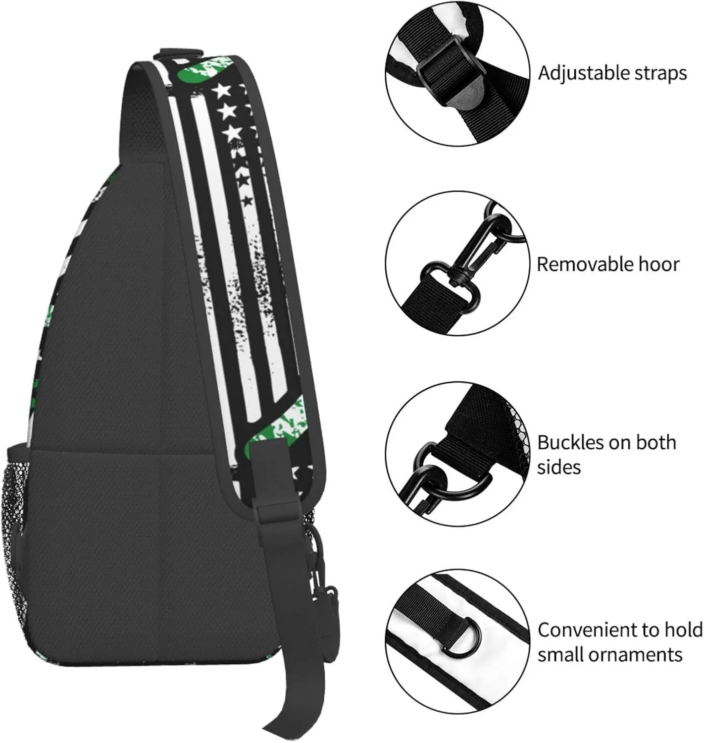 St Patrick's Day Irish Flag Shamrock Clover Sling Bag Crossbody Bag Casual Chest Bags Travel Shoulder Backpack