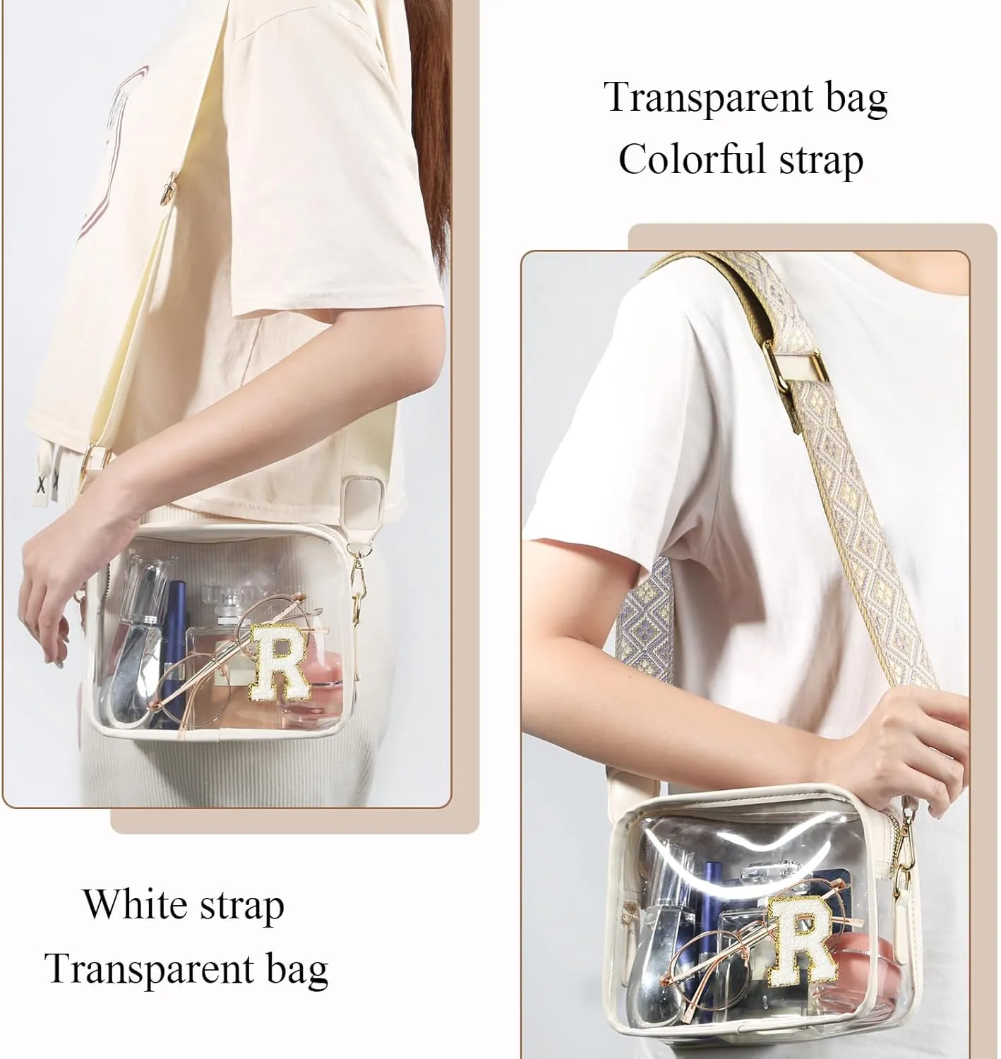 Stadium-Approved Clear Initial Purse, Crossbody Bag for Events, Concert and Sports,Adjustable Strap
