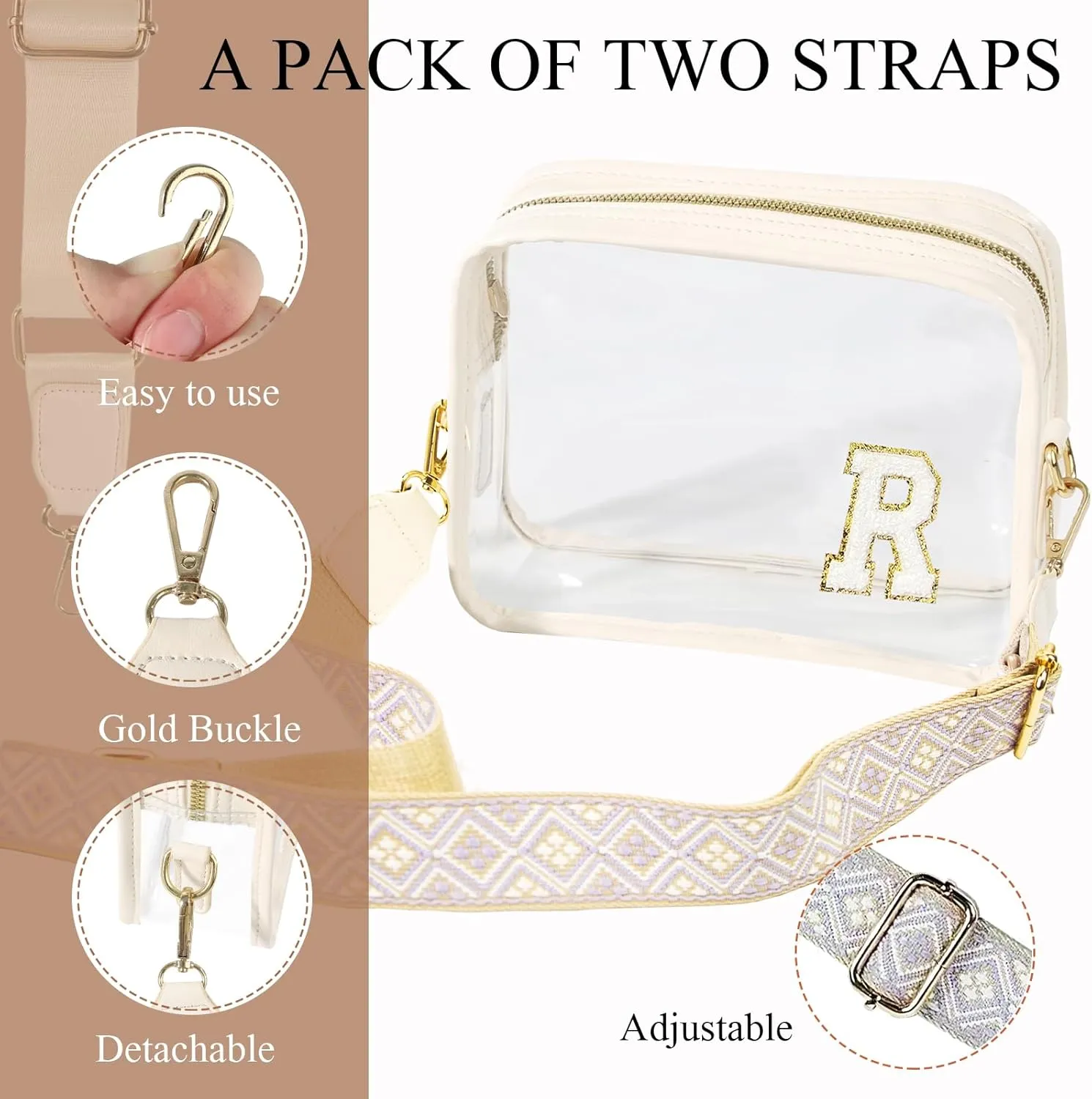 Stadium-Approved Clear Initial Purse, Crossbody Bag for Events, Concert and Sports,Adjustable Strap