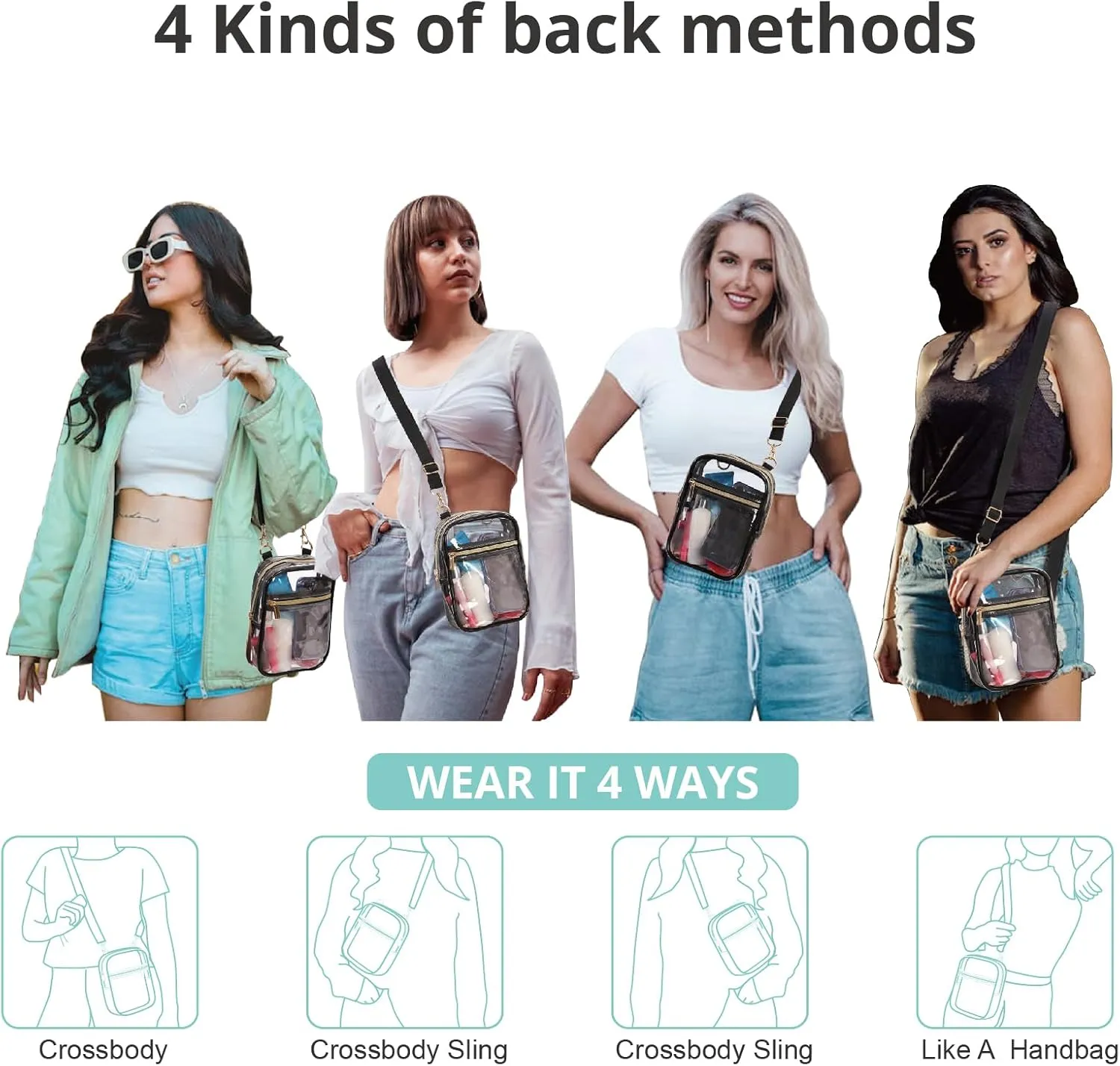 Stadium Approved Crossbody Purse for Women - Clear Stadium Bag for Sporting Events, Concerts