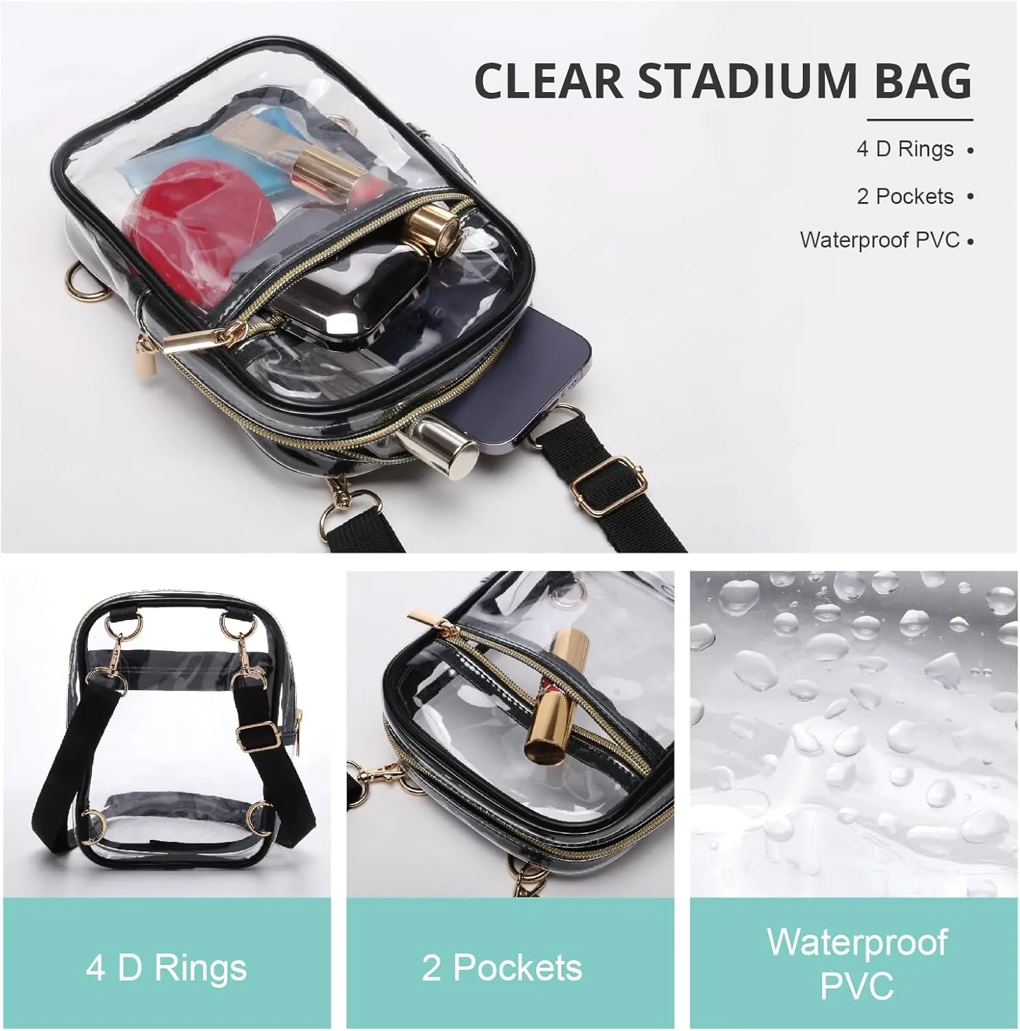 Stadium Approved Crossbody Purse for Women - Clear Stadium Bag for Sporting Events, Concerts
