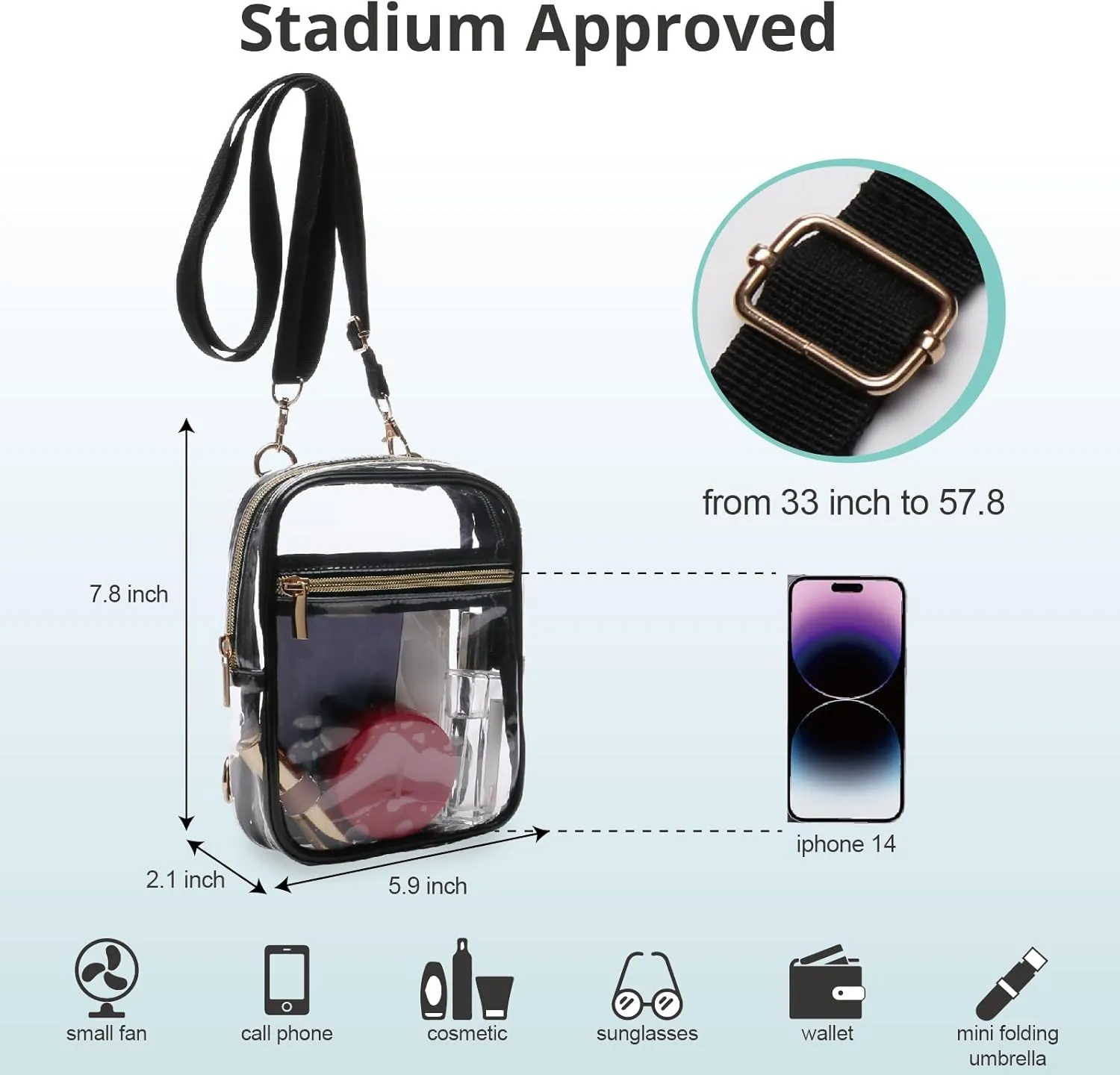 Stadium Approved Crossbody Purse for Women - Clear Stadium Bag for Sporting Events, Concerts