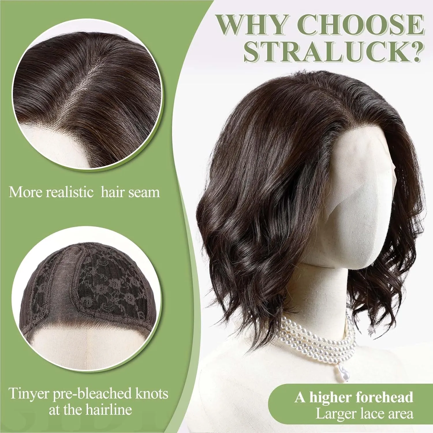 starluck Side Part Wavy Wig Dark Brown Layered Lace Front Bob Wig 14 Inch Shoulder Length Heat Resistant Synthetic Wig for White Women
