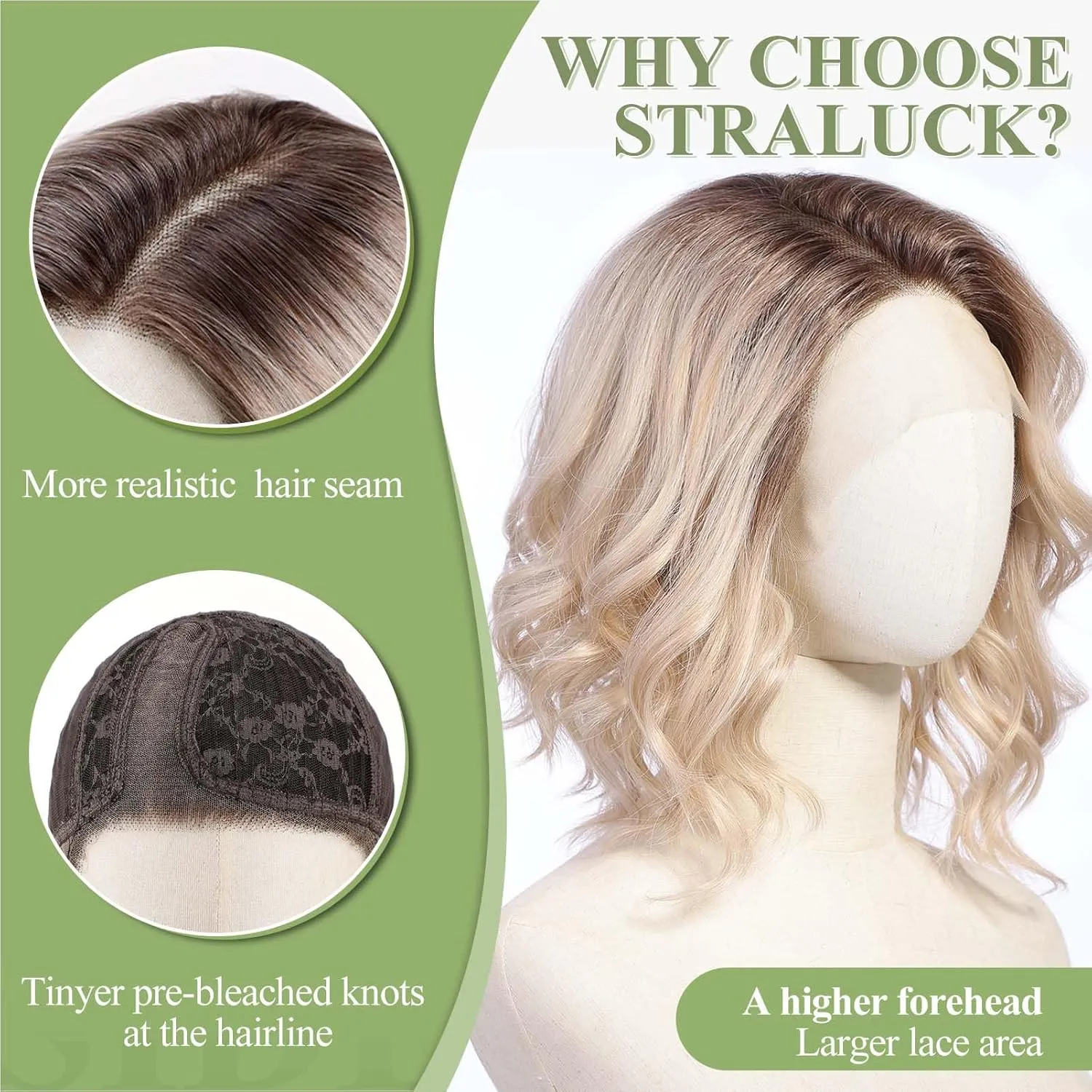 starluck Side Part Wavy Wig Light Blonde with Brown Root Layered Lace Front Bob Wig 14 Inch Shoulder Length Heat Resistant Synthetic Wig for White Women