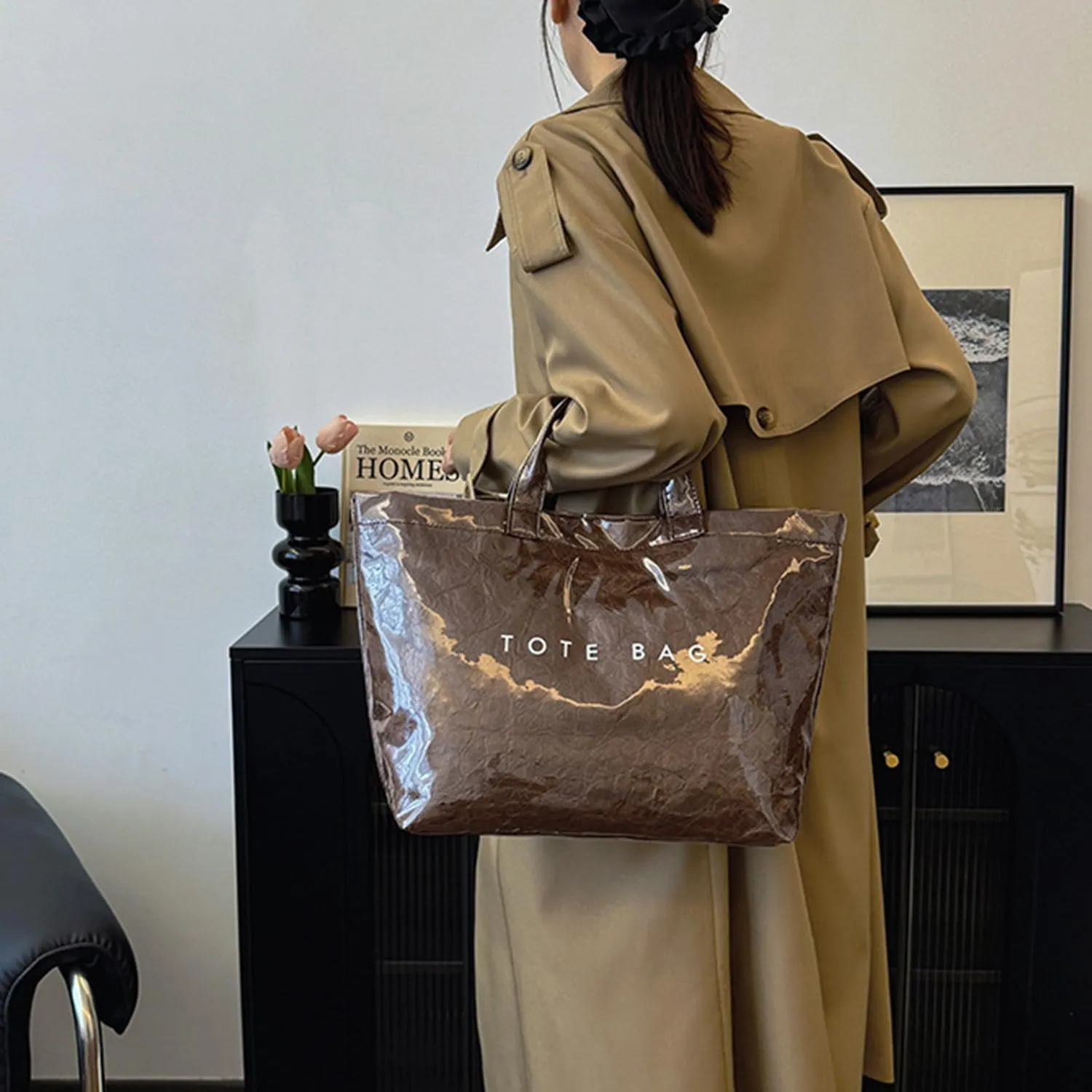Stellaya Tote Bag, Women's Letters Print Tote Bag, PVC Clear Tote Bag for Women, Fashionable Leopard Print Tote Bag