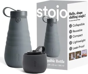 STOJO Collapsible Water Bottle – Carbon Gray, 20oz / 592ml - Leak-Proof Reusable Silicone Travel Cup for Hot & Cold Drinks - Microwave & Dishwasher Safe