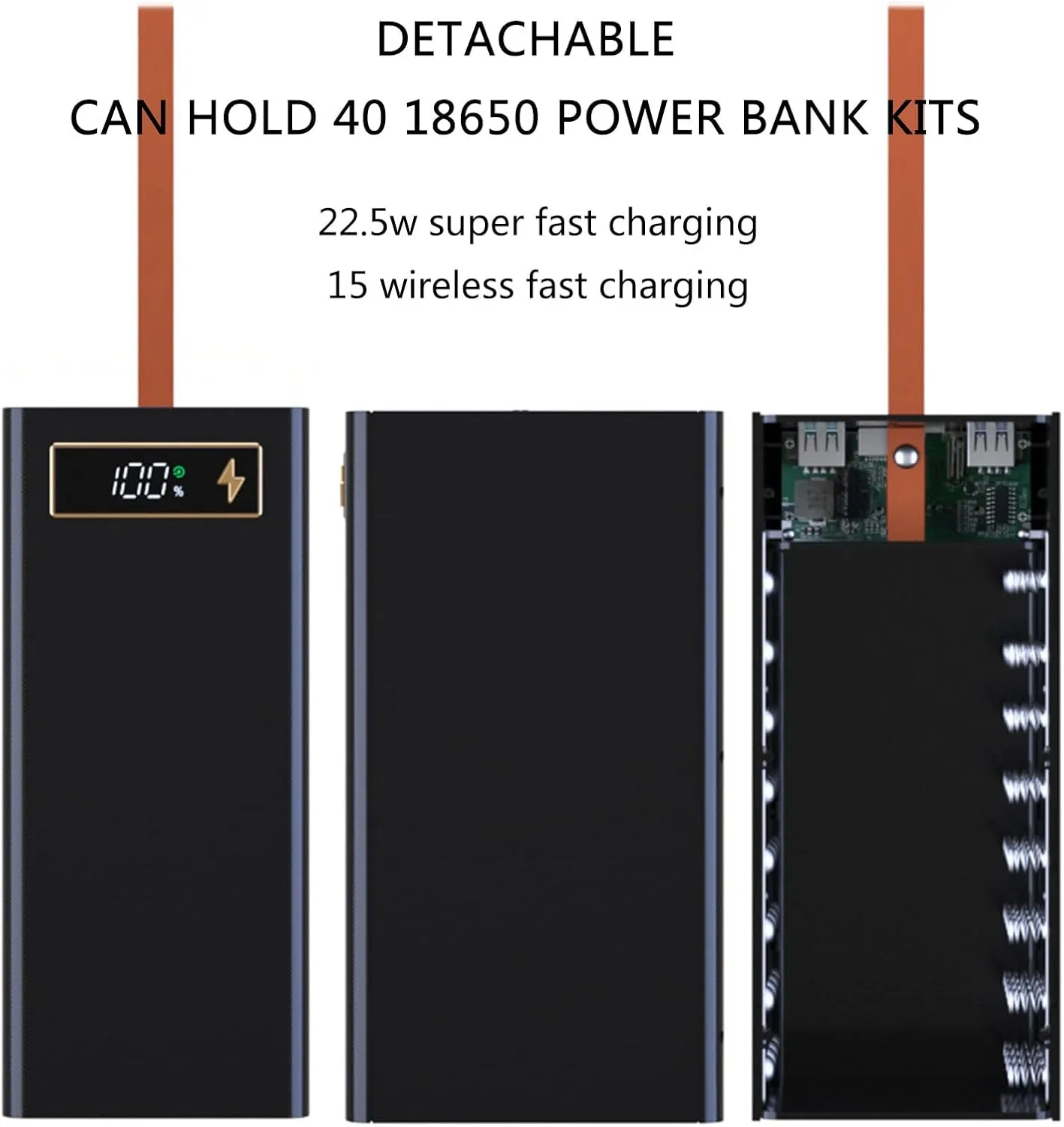 Storage Bags, Portable 18650 Battery Case Box Power Shell With Digital Display USB Quickly Charging Wireless Charging - Black - Normal version