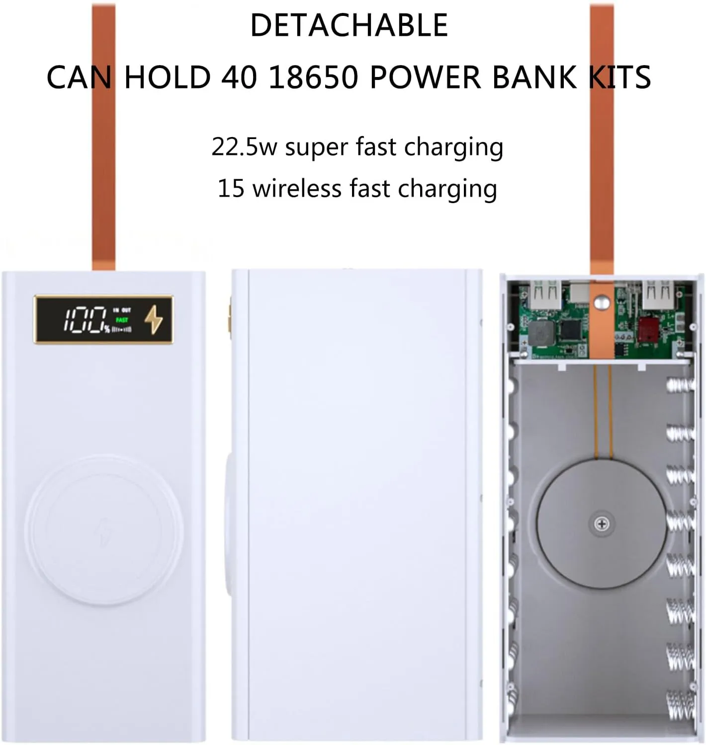 Storage Bags, Portable 18650 Battery Case Box Power Shell With Digital Display USB Quickly Charging Wireless Charging - Black - Normal version