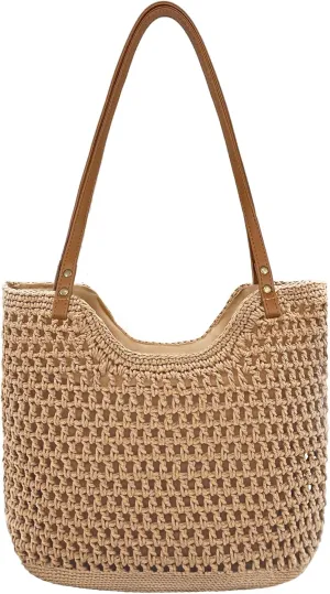 Straw Tote Bag for Women Woven Beach Bags Summer Soft Boho Vacation Shoulder Bag