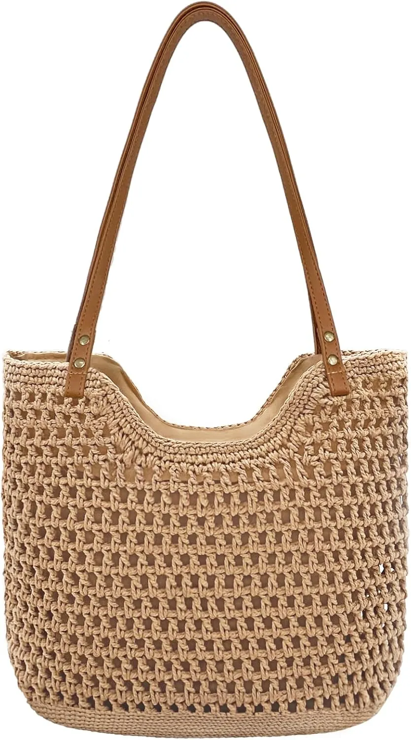 Straw Tote Bag for Women Woven Beach Bags Summer Soft Boho Vacation Shoulder Bag