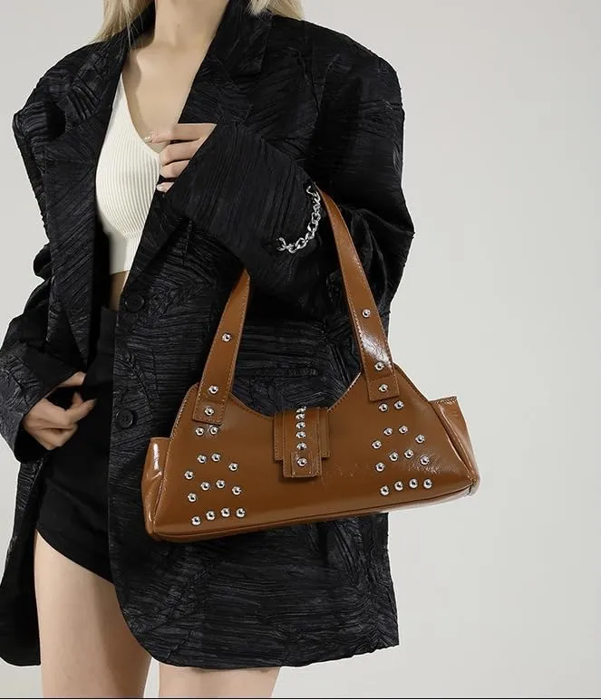 Streetwear 90s Studded Purse Fall Vintage 2000s Suede Purses Cute Y2k Shoulder Bag