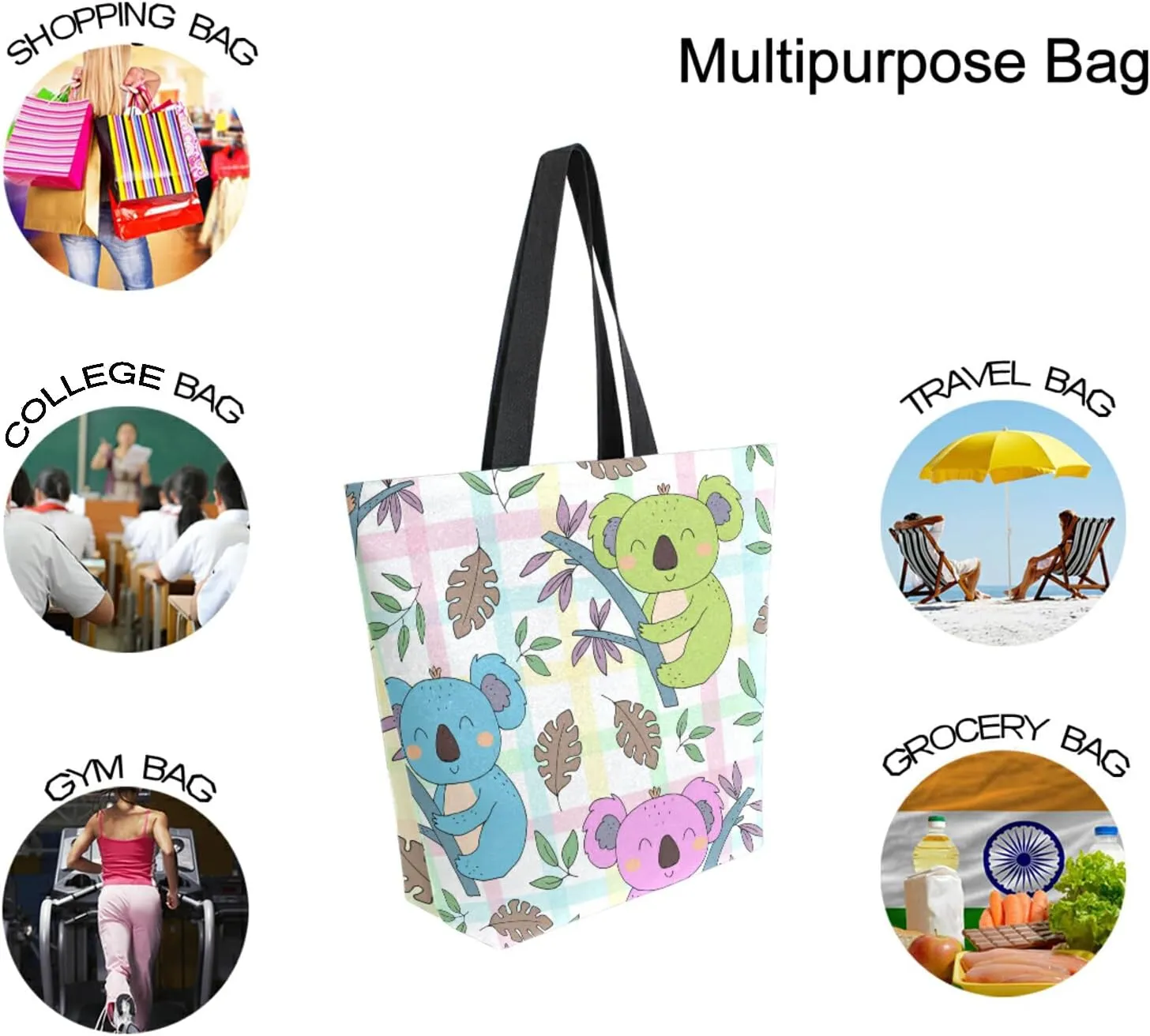 SUABO Tote Bag Kitchen Reusable Grocery Bags Canvas Shopping Bag for Outdoor