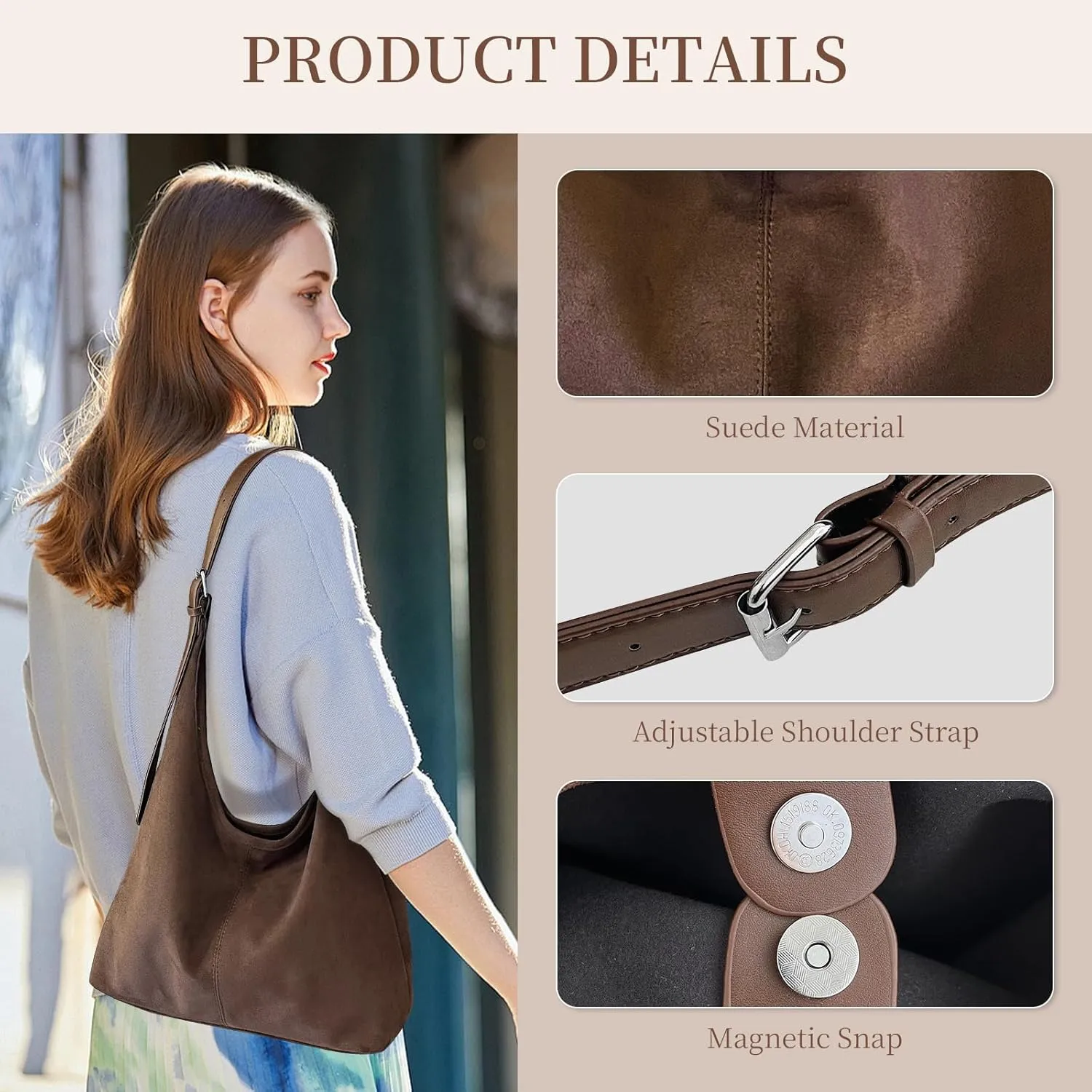 Suede Bags for Women Brown Suede Purses Suede Tote Handbag Slouchy Shoulder Bag Retro Crossbody Hobo Bag 2025