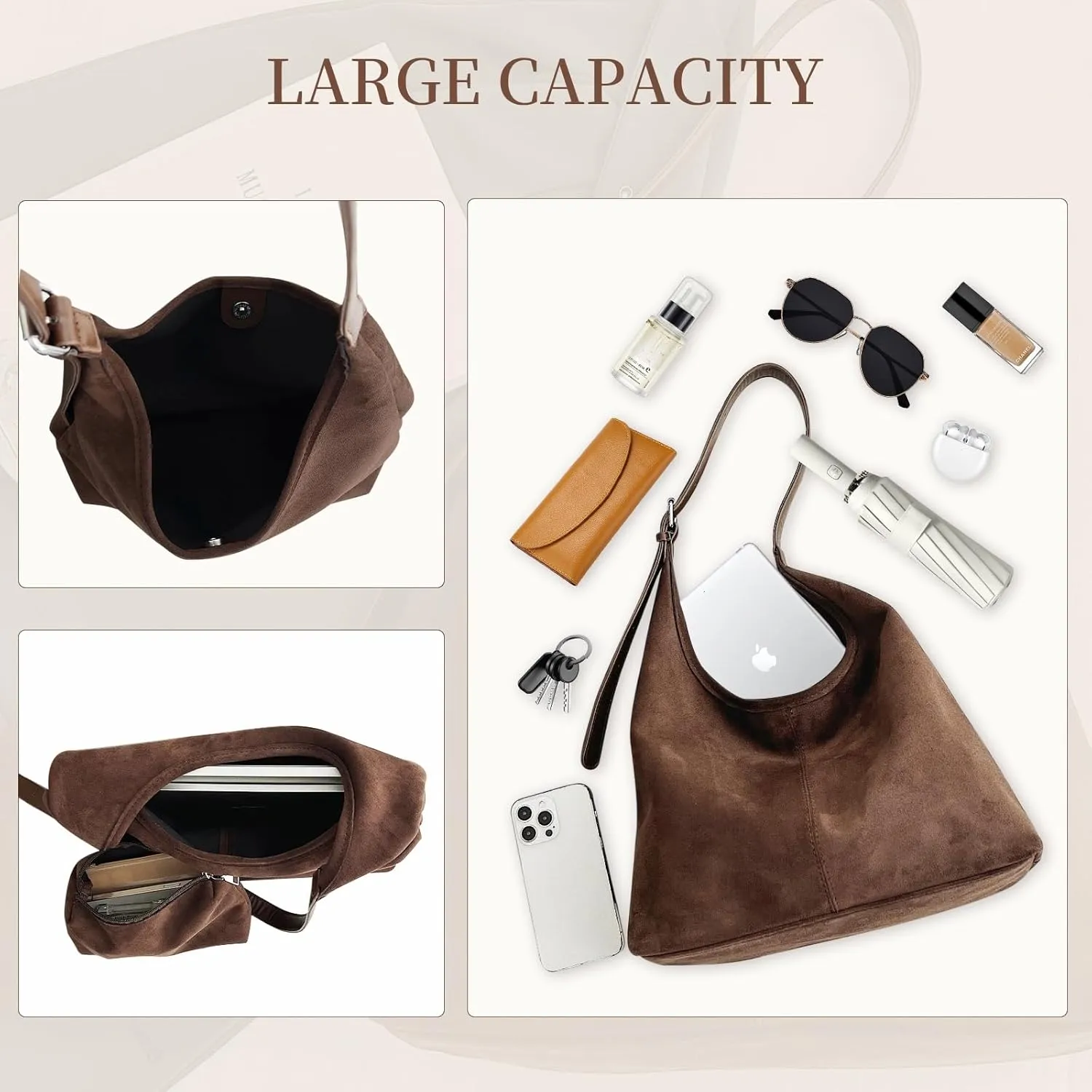 Suede Bags for Women Brown Suede Purses Suede Tote Handbag Slouchy Shoulder Bag Retro Crossbody Hobo Bag 2025