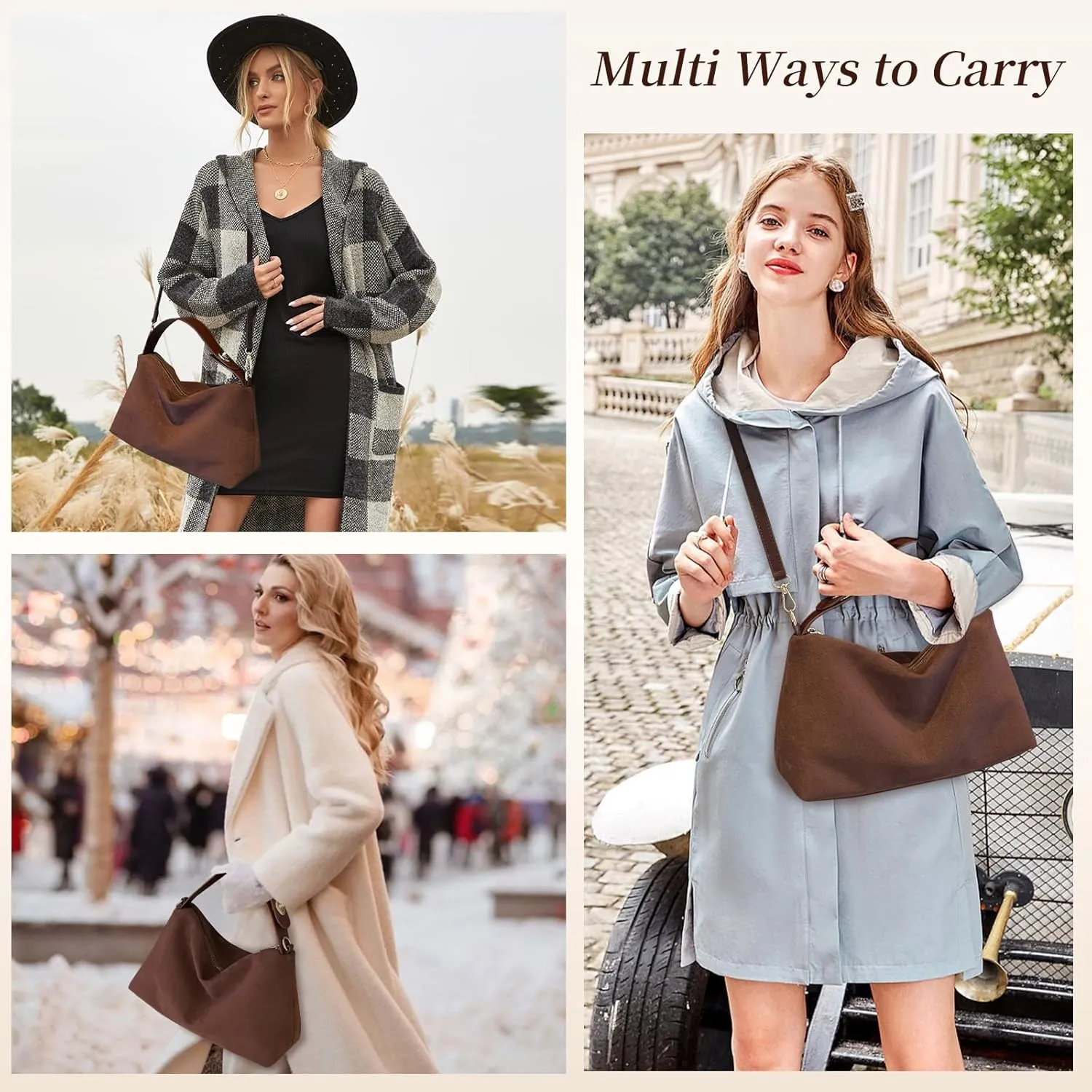 Suede Bags for Women Brown Suede Purses Suede Tote Handbag Slouchy Shoulder Bag Retro Crossbody Hobo Bag 2025