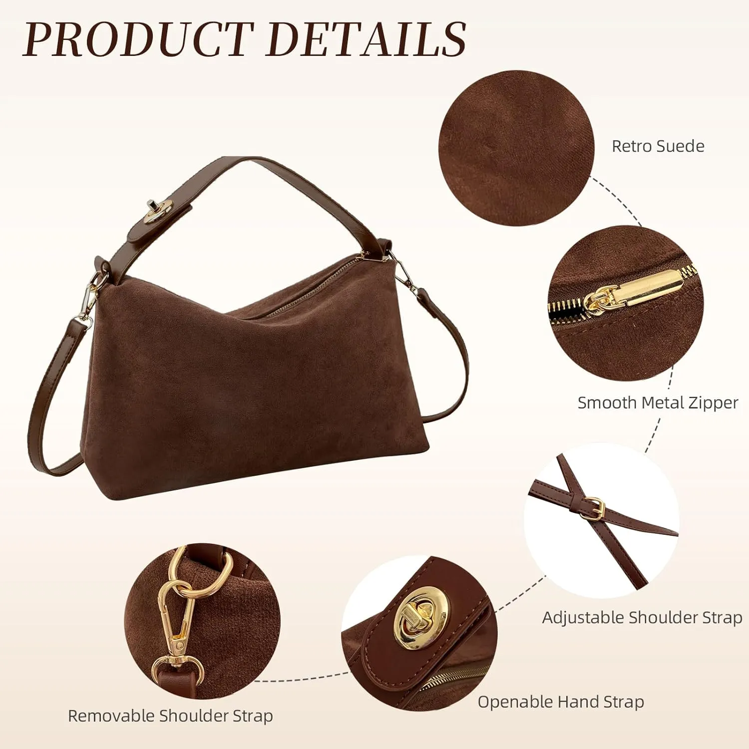 Suede Bags for Women Brown Suede Purses Suede Tote Handbag Slouchy Shoulder Bag Retro Crossbody Hobo Bag 2025