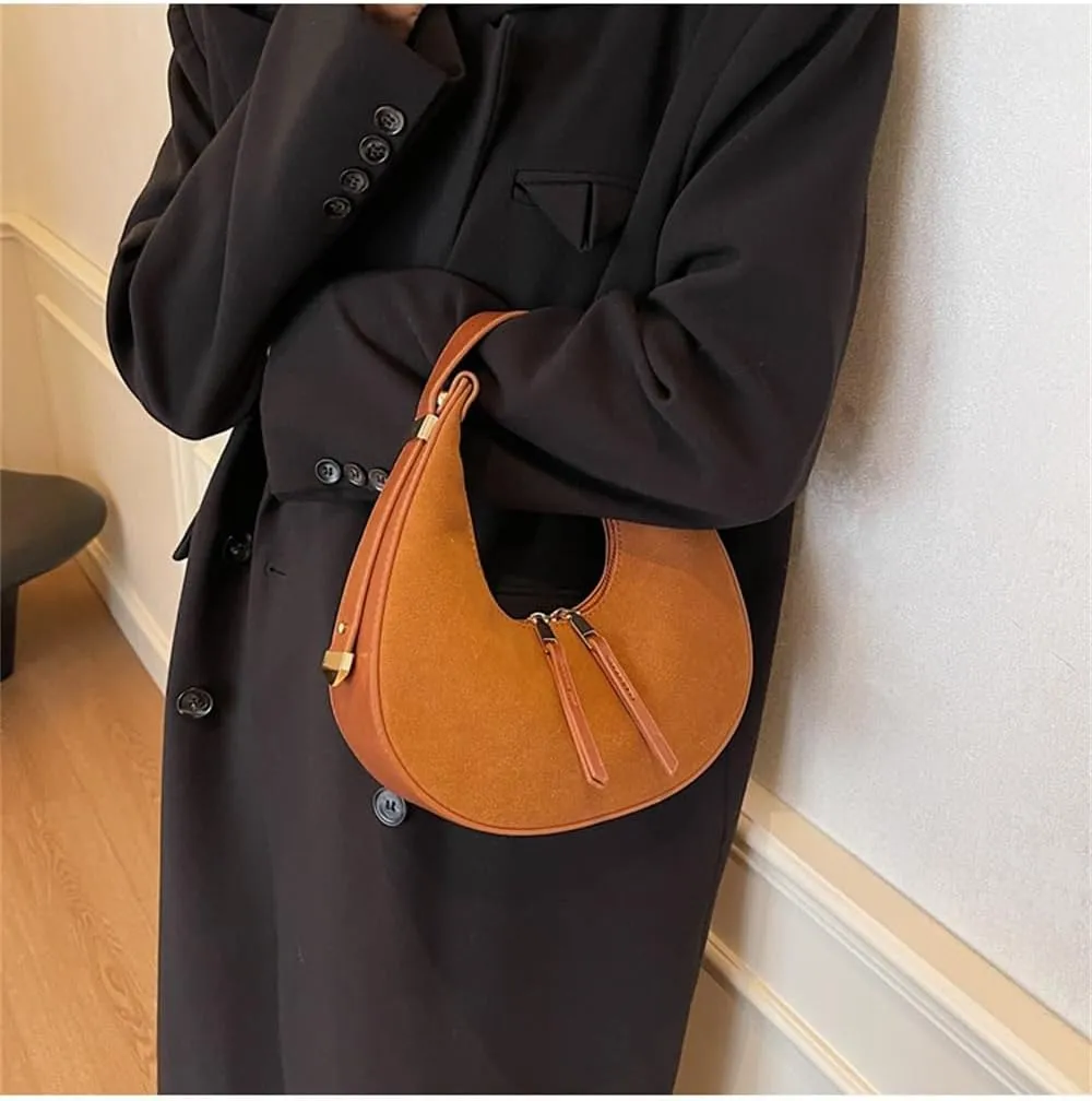 Suede Crescent Bag Suede Handbag and Purse Suede Half Moon Tote Bag Casual Retro Shoulder Dumpling Bag