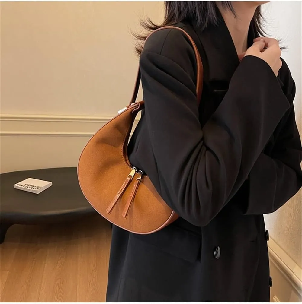 Suede Crescent Bag Suede Handbag and Purse Suede Half Moon Tote Bag Casual Retro Shoulder Dumpling Bag