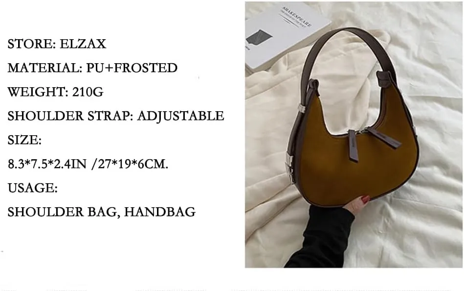 Suede Crescent Tote Bag for Women Retro Suede Hobo Shoulder Handbag and Purse Half Moon Suede Clutch Bag Daily Purse
