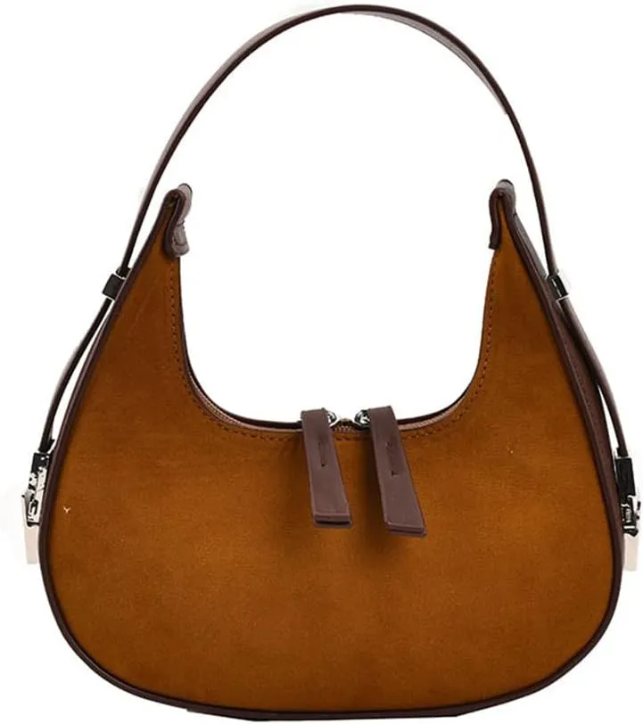 Suede Crescent Tote Bag for Women Retro Suede Hobo Shoulder Handbag and Purse Half Moon Suede Clutch Bag Daily Purse