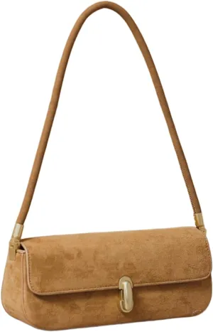 Suede Shoulder Bag with Lock Buckle, Medium Size,Shoulder Bag Underarm Purse