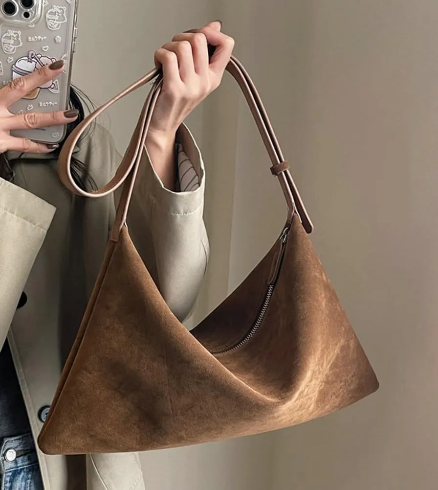 Suede Tote Bag & Messenger Bag - Large Women's Handbag in Fashionable Suede