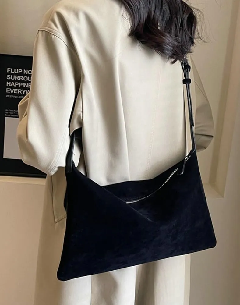 Suede Tote Bag & Messenger Bag - Large Women's Handbag in Fashionable Suede