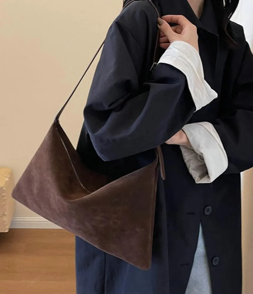Suede Tote Bag & Messenger Bag - Large Women's Handbag in Fashionable Suede