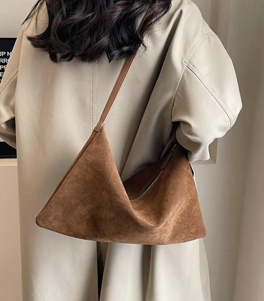 Suede Tote Bag & Messenger Bag - Large Women's Handbag in Fashionable Suede