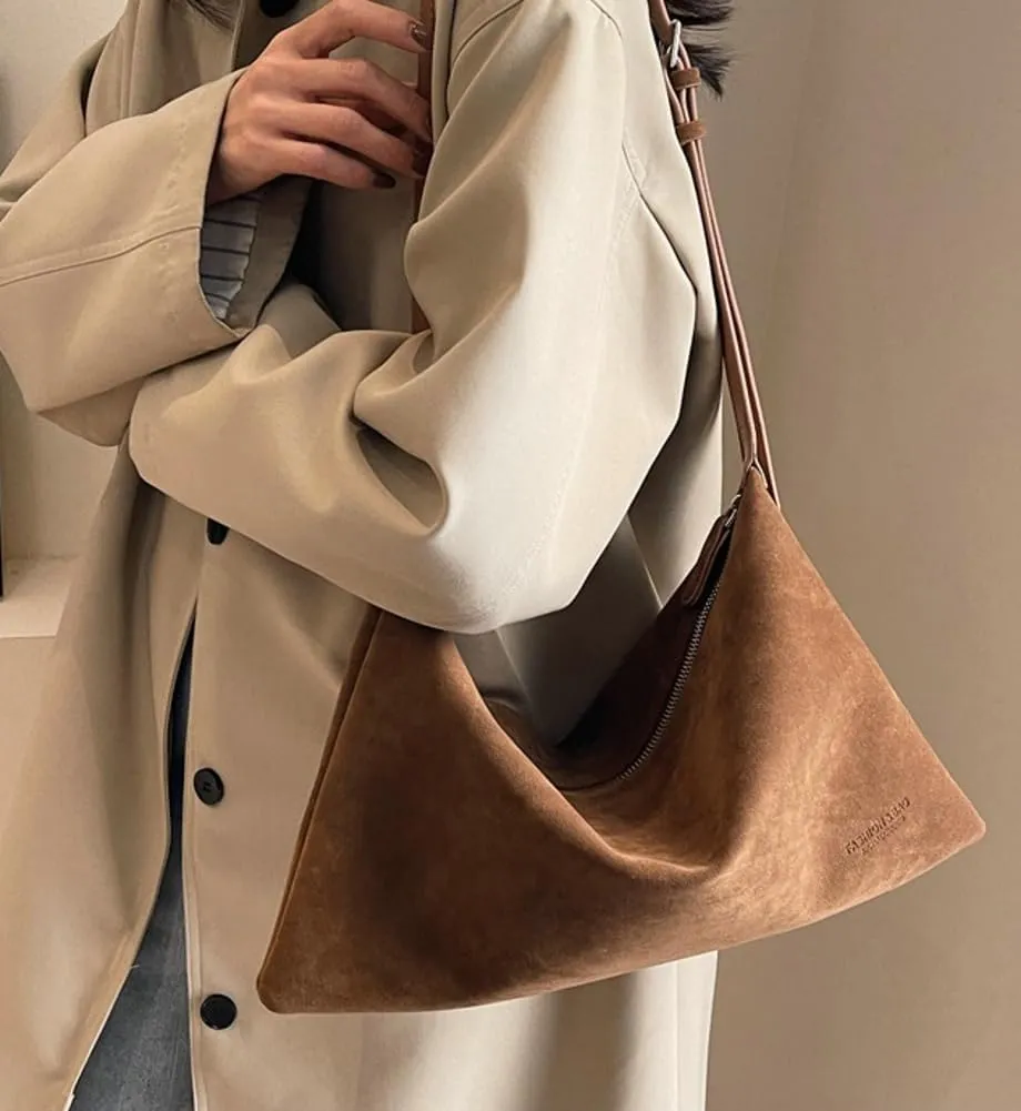 Suede Tote Bag & Messenger Bag - Large Women's Handbag in Fashionable Suede