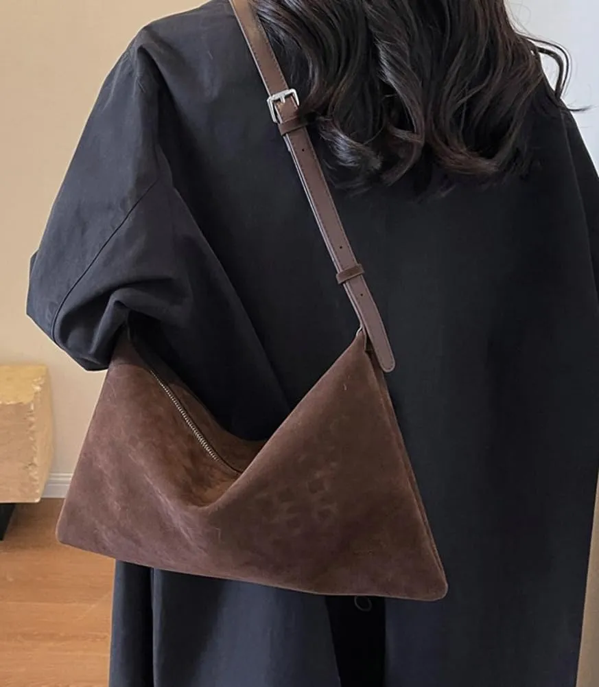 Suede Tote Bag & Messenger Bag - Large Women's Handbag in Fashionable Suede
