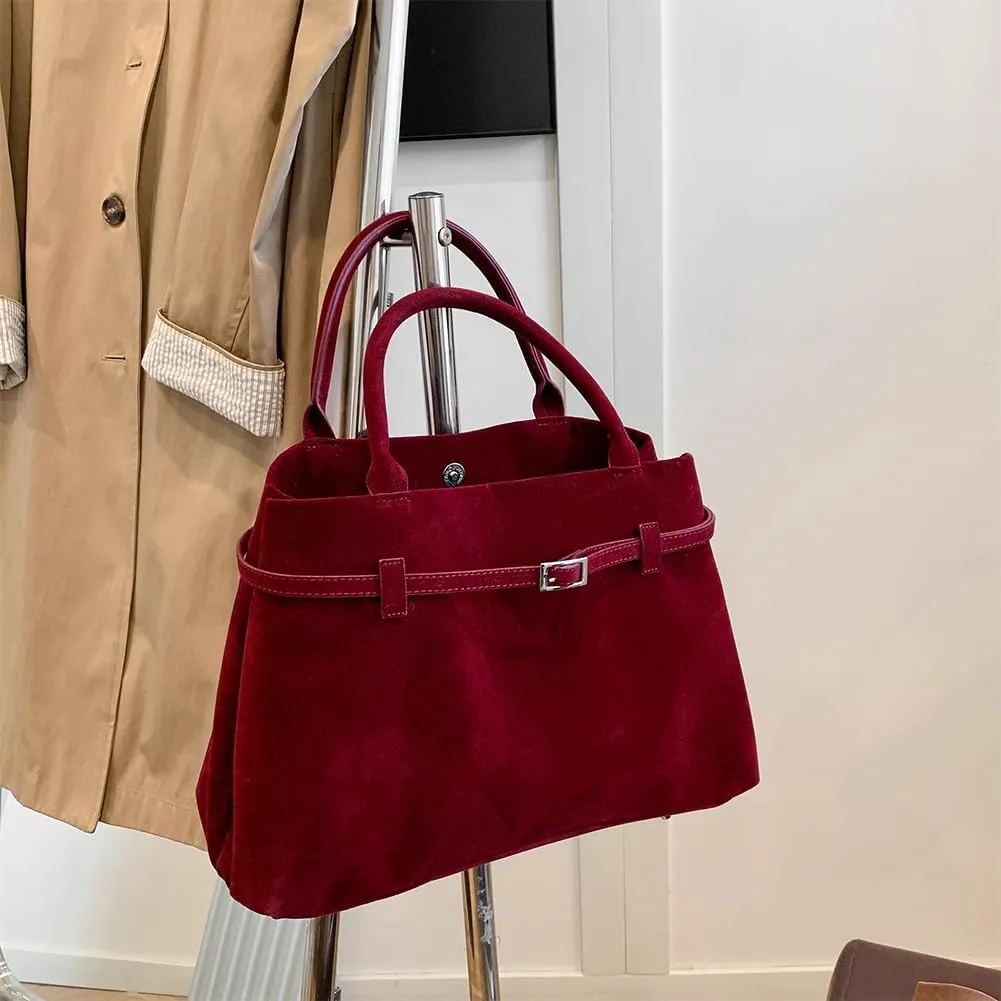 Suede Tote Bag for Women Slouchy Work Tote Bag Faux Suede Top Handle Bag Retro Brown Suede Handbag Purse