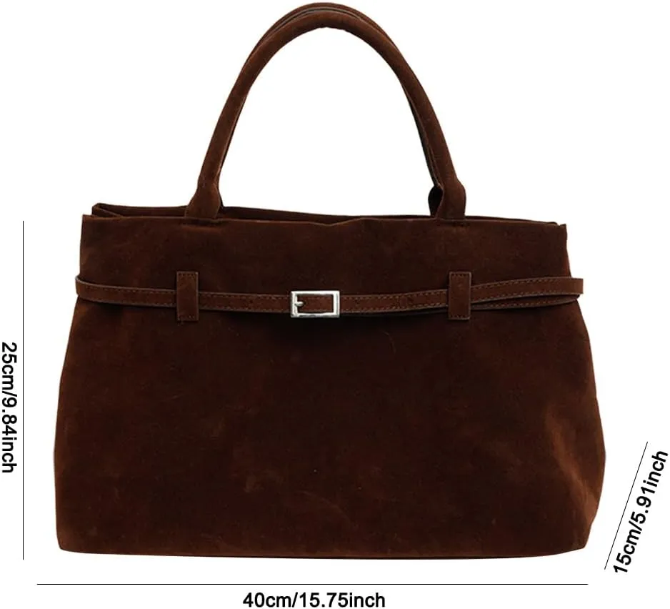 Suede Tote Bag for Women Slouchy Work Tote Bag Faux Suede Top Handle Bag Retro Brown Suede Handbag Purse