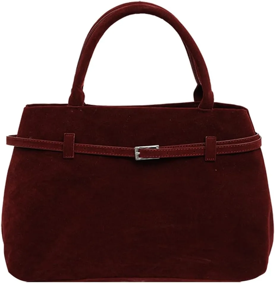 Suede Tote Bag for Women Slouchy Work Tote Bag Faux Suede Top Handle Bag Retro Brown Suede Handbag Purse