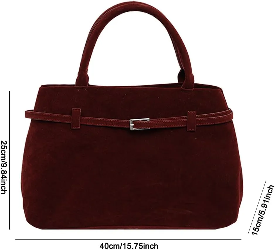 Suede Tote Bag for Women Slouchy Work Tote Bag Faux Suede Top Handle Bag Retro Brown Suede Handbag Purse