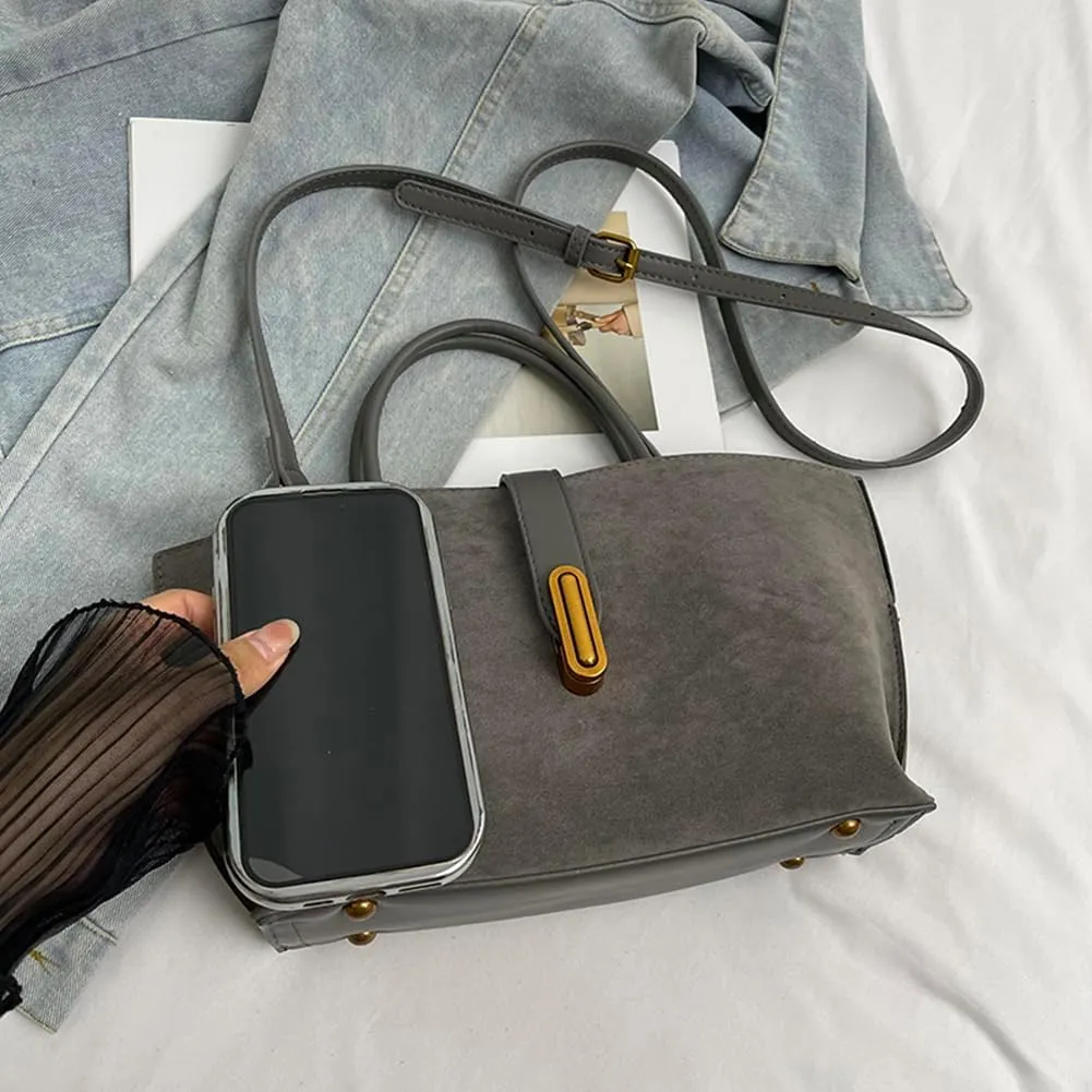 Suede Tote Bag for Women,Suede Handbags Suede Purse Top Handle 2024 Fall Winter Crossbody Bag with Shoulder Strap