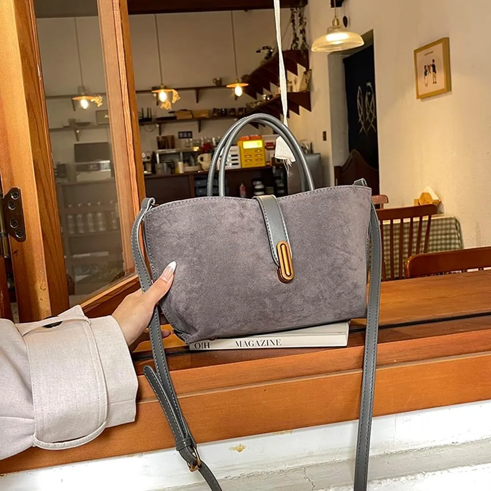 Suede Tote Bag for Women,Suede Handbags Suede Purse Top Handle 2024 Fall Winter Crossbody Bag with Shoulder Strap