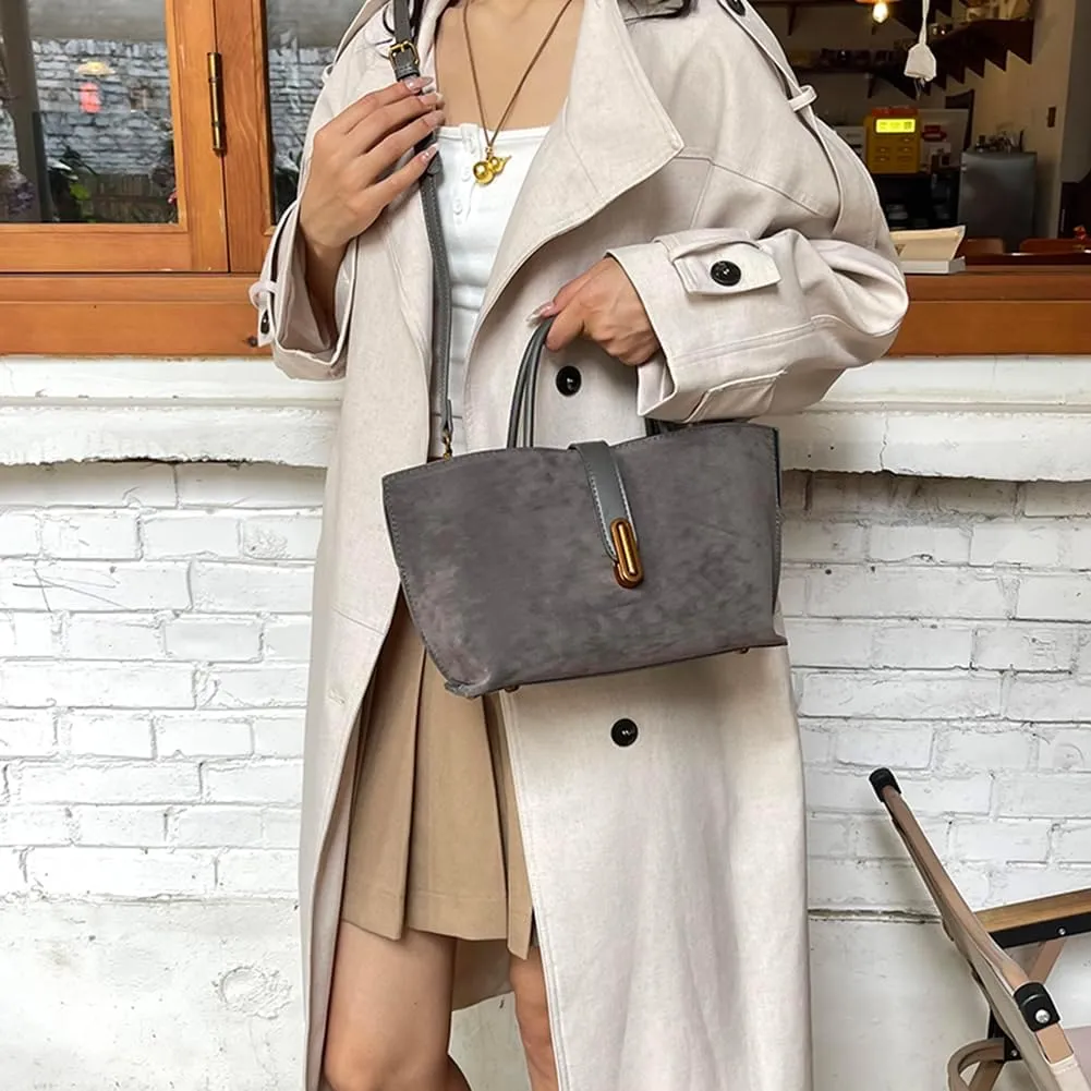 Suede Tote Bag for Women,Suede Handbags Suede Purse Top Handle 2024 Fall Winter Crossbody Bag with Shoulder Strap