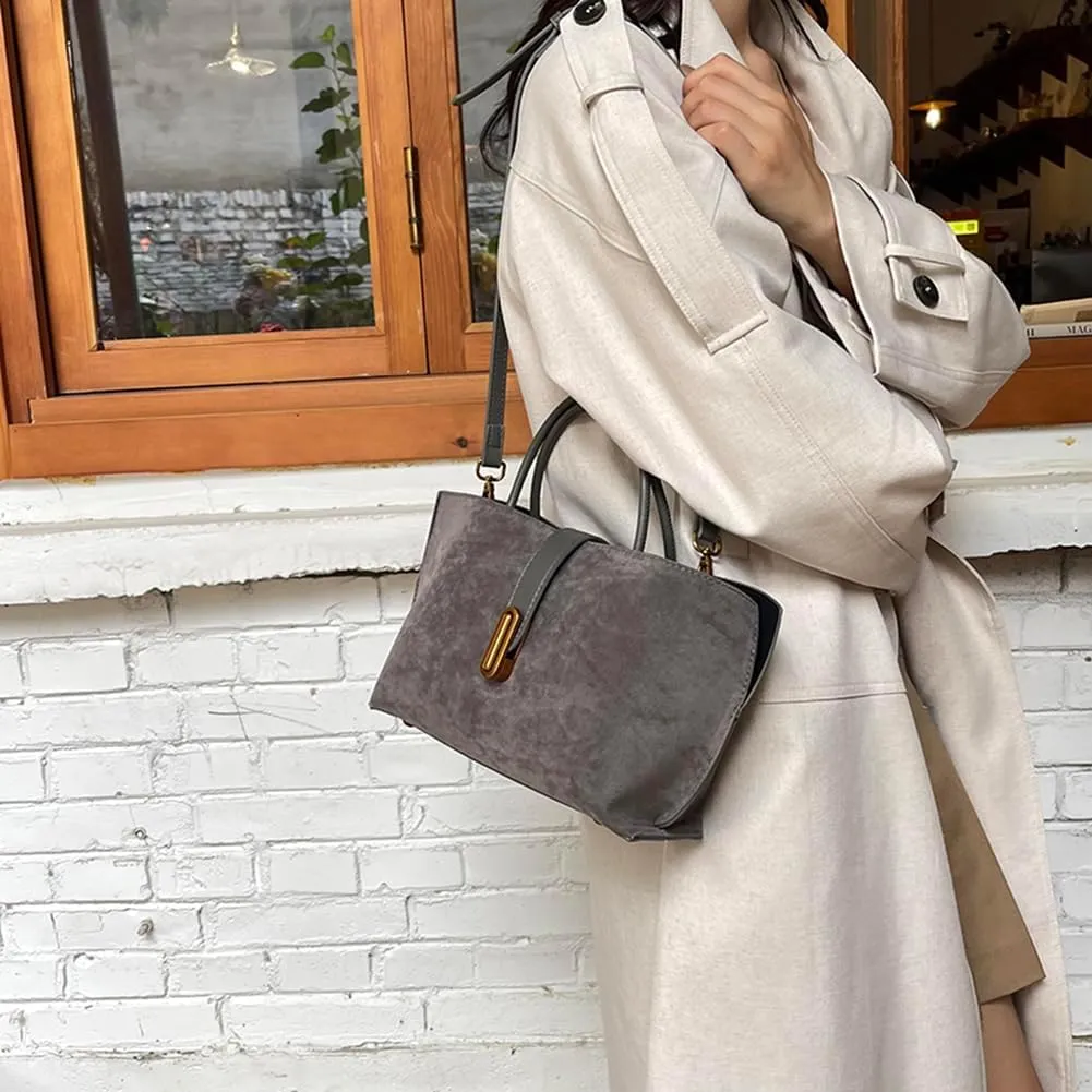 Suede Tote Bag for Women,Suede Handbags Suede Purse Top Handle 2024 Fall Winter Crossbody Bag with Shoulder Strap