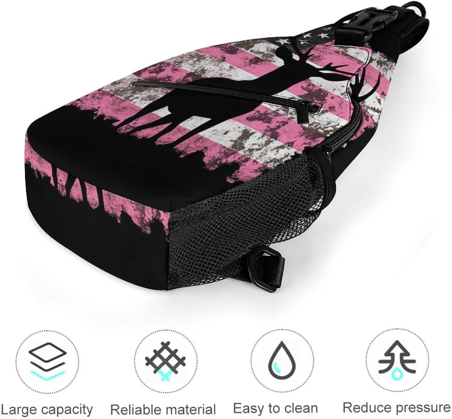 Supdreamc Men & Women Sling Backpack Outdoor Sport Daypack Travel Bag - Anti-Theft Multipurpose Tactical Satchel, American Flag Camo Deer Hunting Pink Camouflage Handy Chest Bag Rucksack Backpack