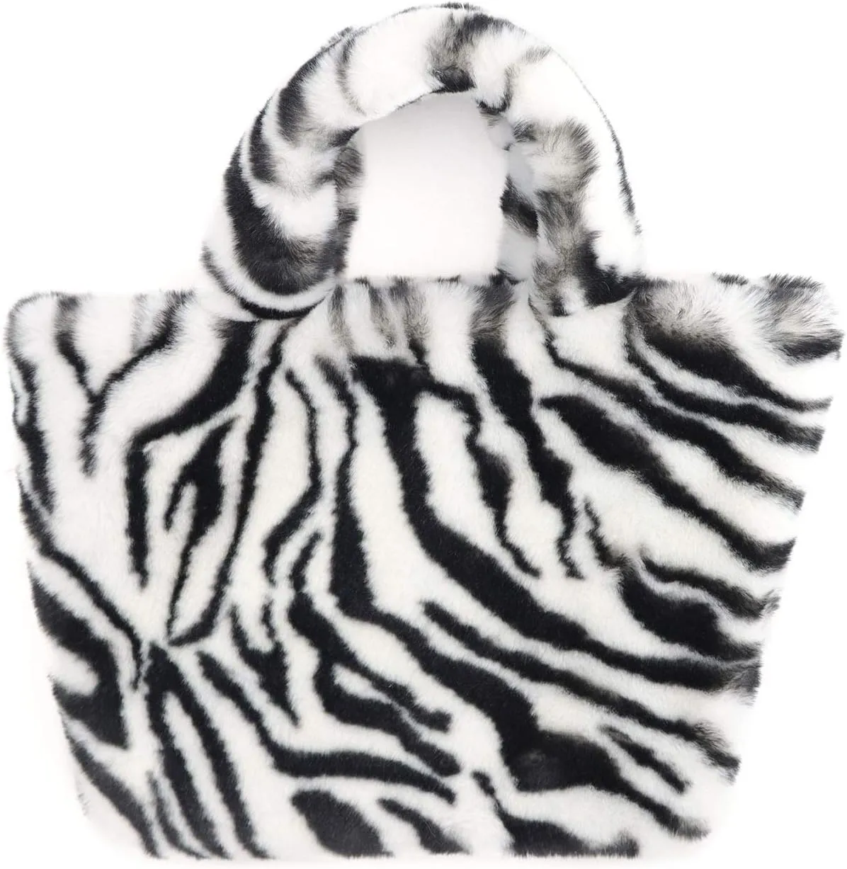 surell - Faux Rex Rabbit Fur Leopard Print Handbag - Small Fuzzy Tote Bag