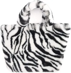 surell - Faux Rex Rabbit Fur Leopard Print Handbag - Small Fuzzy Tote Bag