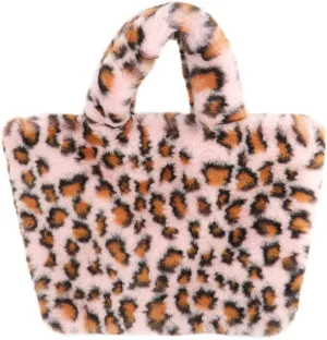 surell - Faux Rex Rabbit Fur Leopard Print Handbag - Small Fuzzy Tote Bag