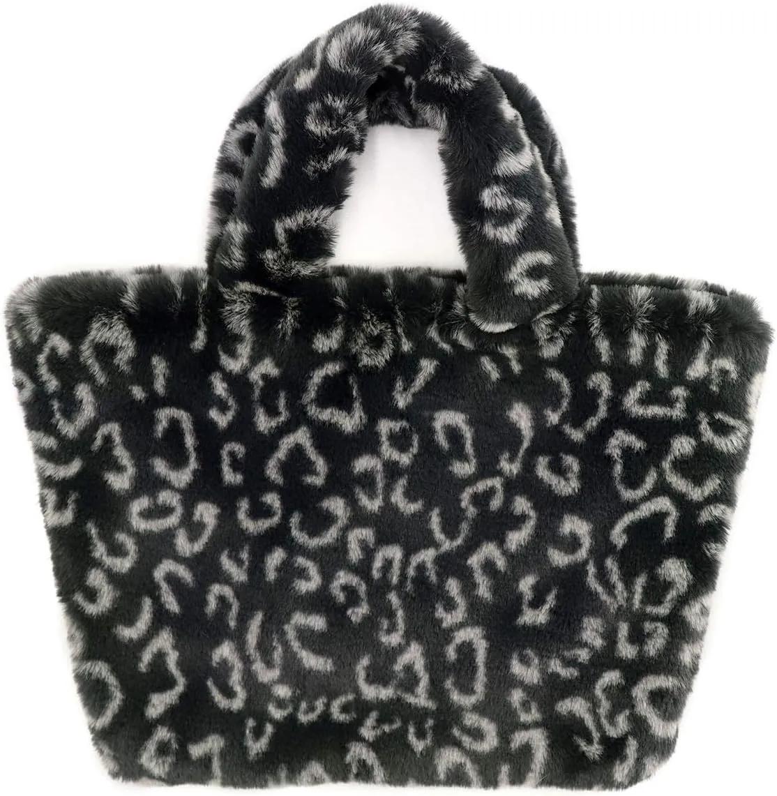 surell - Faux Rex Rabbit Fur Leopard Print Handbag - Small Fuzzy Tote Bag