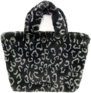 surell - Faux Rex Rabbit Fur Leopard Print Handbag - Small Fuzzy Tote Bag