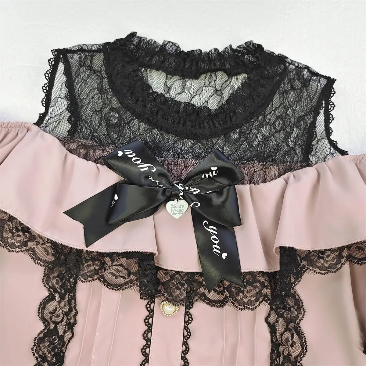 Sweet Cold Shoulder Shirt Women Lolita Lace Mesh Sheer Short Sleeve Blouse Vintage Ruffle Button Cute Tops